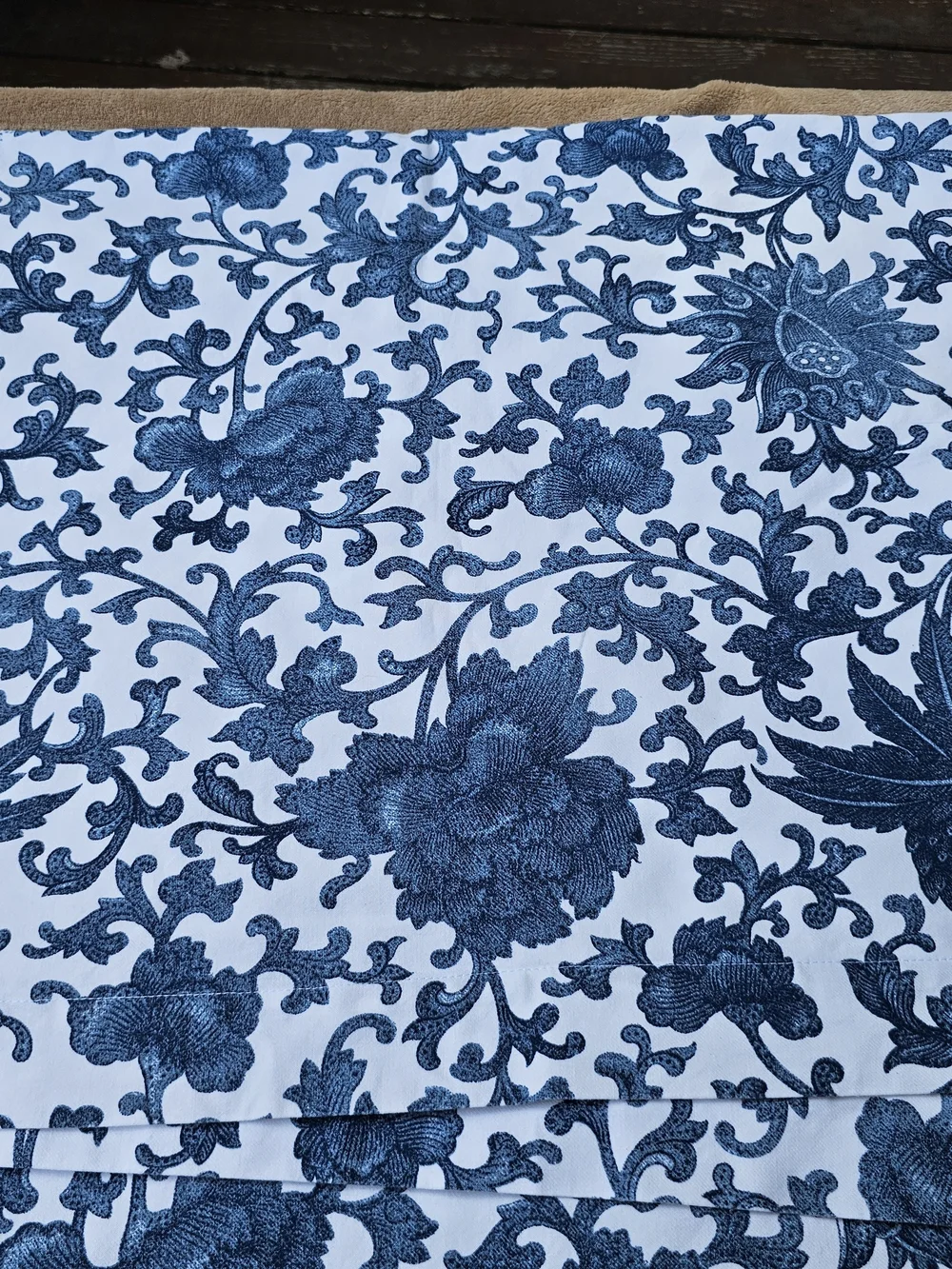 Williams Sonoma Blue and White Floral Tablecloth. 70X90